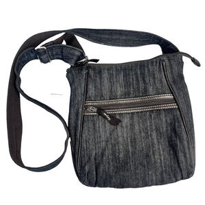 Thirty One Black Denim Crossbody Purse Bag Adjustable Strap Casual Everyday